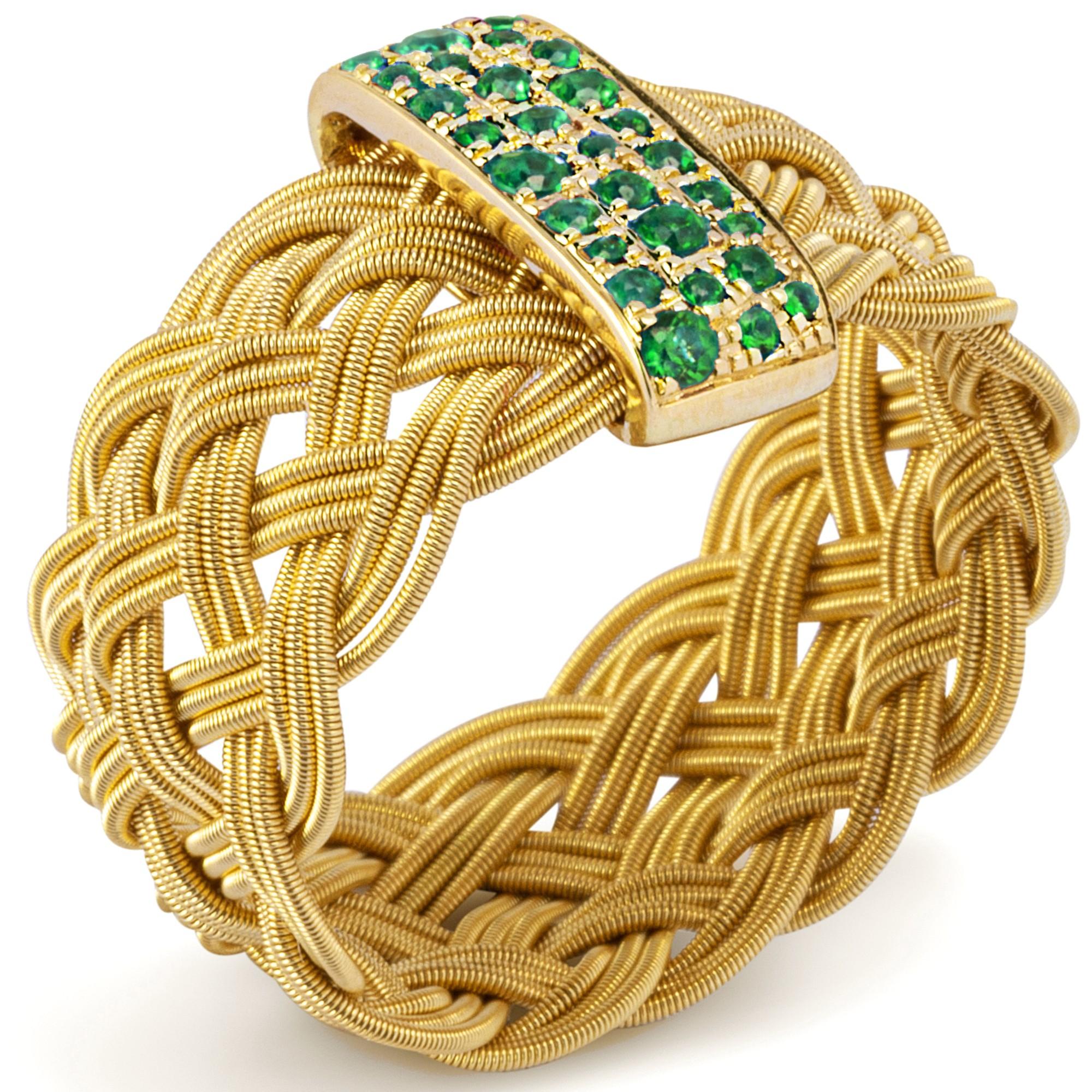 Round Cut Alex Jona Tsavorite 18 Karat Yellow Gold Filigree Ring Band For Sale