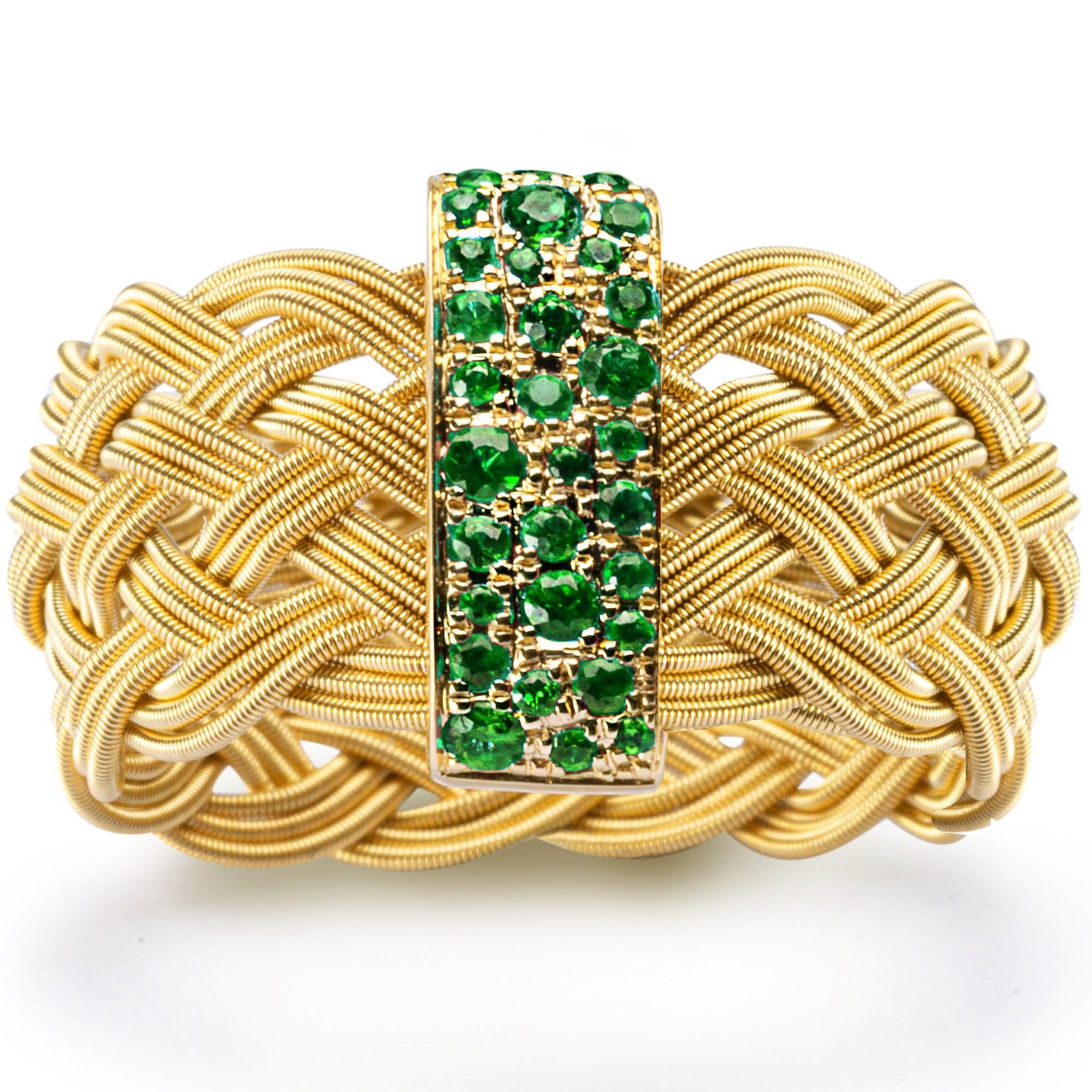 Alex Jona Tsavorite 18 Karat Yellow Gold Filigree Ring Band In New Condition For Sale In Lugano, CH