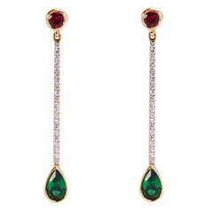 Alex Jona Tsavorite Red Spinel White Diamond Yellow Gold Dangle Earrings