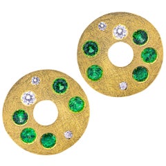 Alex Jona, clous d'oreilles en or jaune 18 carats avec tsavorite et diamants blancs