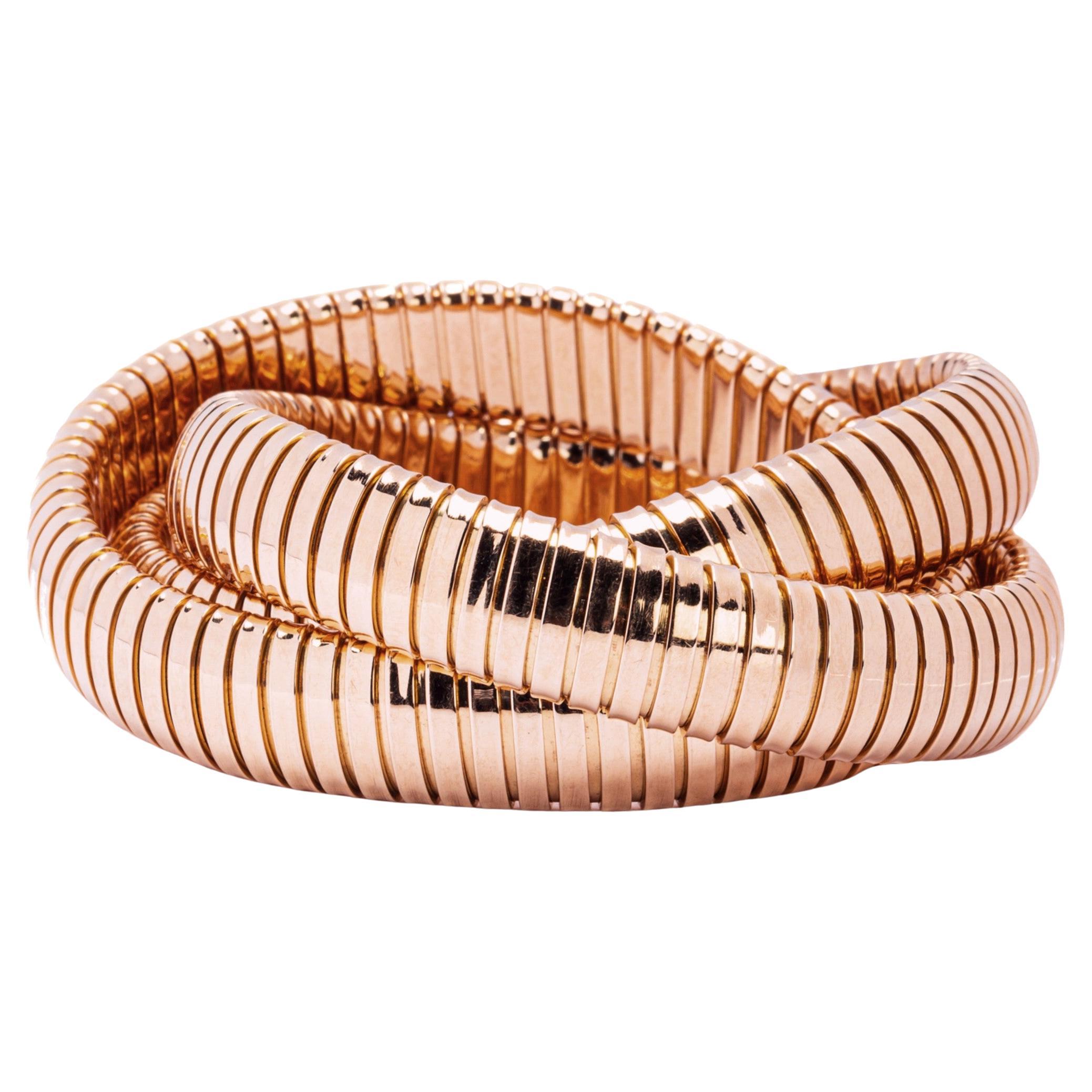 Alex Jona Tubogas Three-Strand Rolling Bangle Bracelet in 18 Karat Rose Gold For Sale