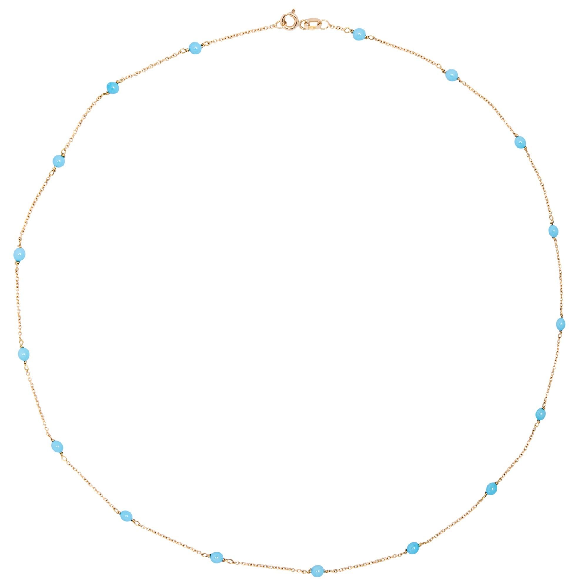 Uncut Alex Jona Turquoise 18 Karat Yellow Gold Chain Necklace For Sale