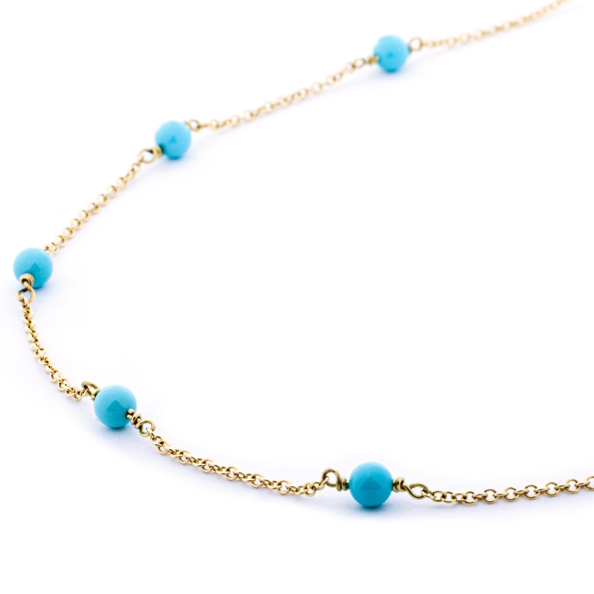 Alex Jona Turquoise 18 Karat Yellow Gold Chain Necklace In New Condition For Sale In Torino, IT