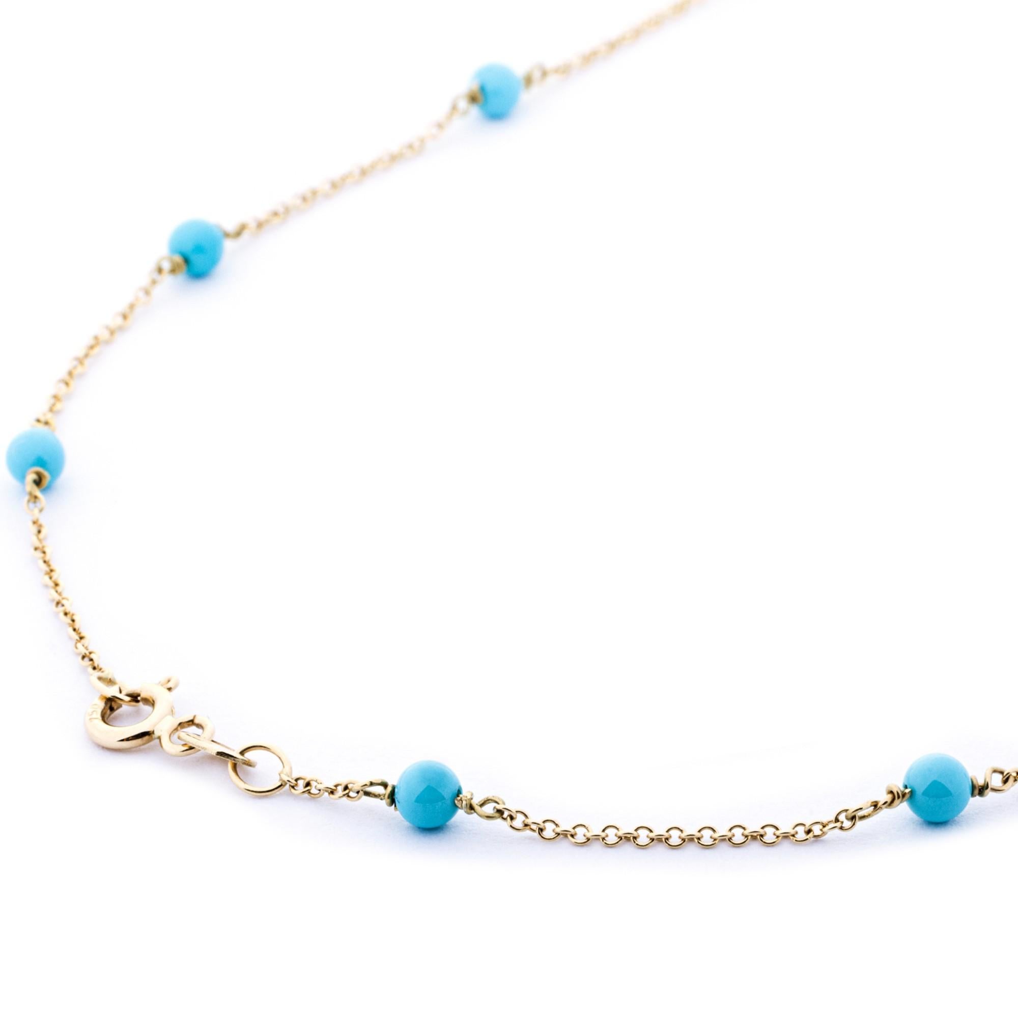 Alex Jona Turquoise 18 Karat Yellow Gold Chain Necklace For Sale 1