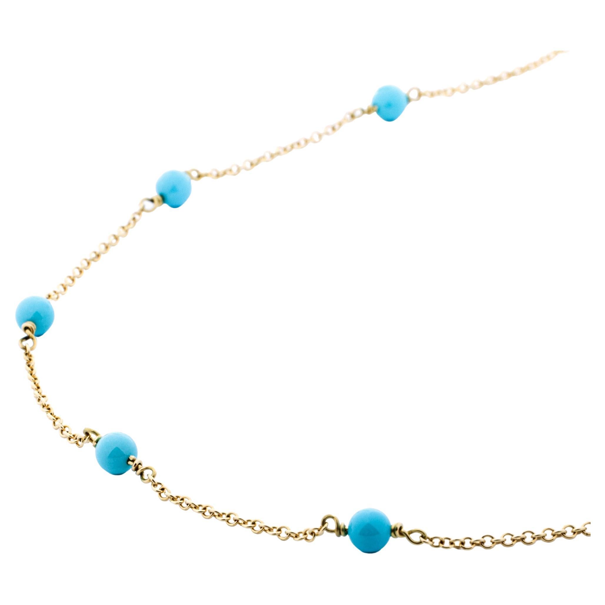 Alex Jona Turquoise 18 Karat Yellow Gold Chain Necklace For Sale