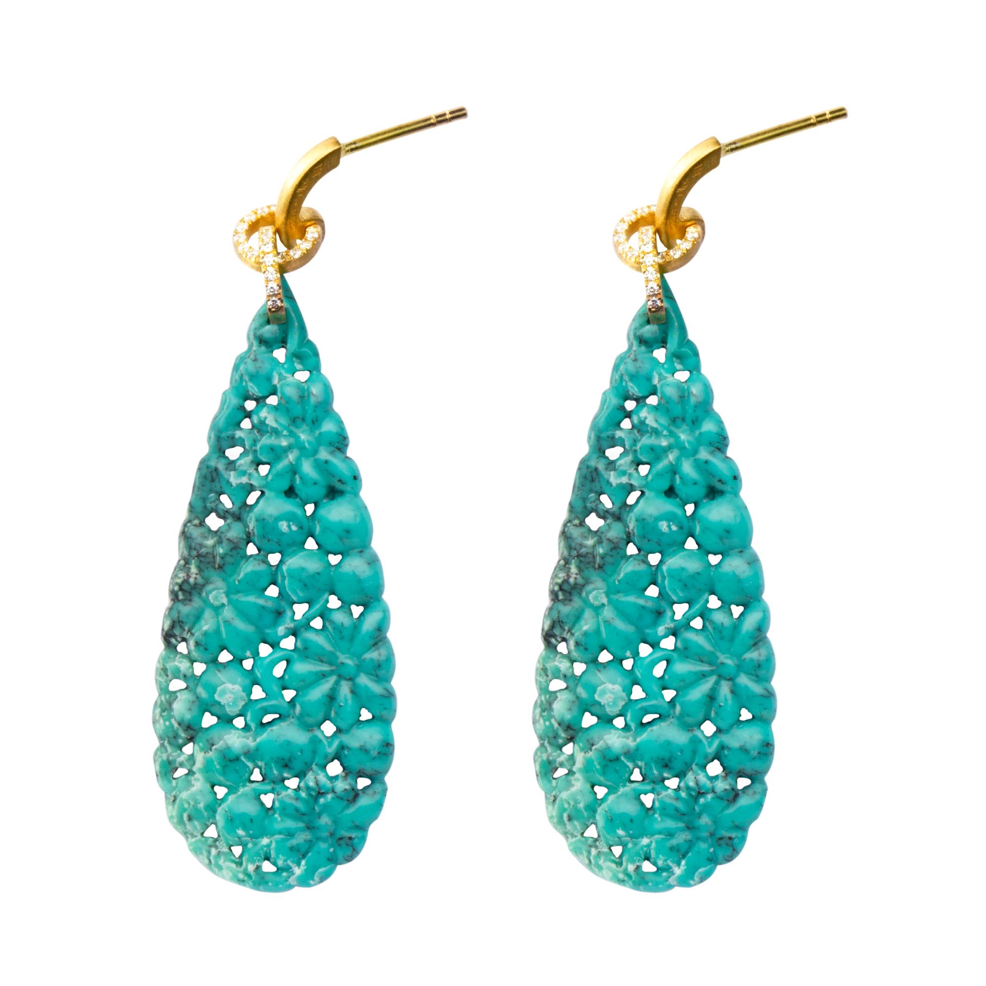 Alex Jona Turquoise 18 Karat Yellow Gold Dangle Earrings 1