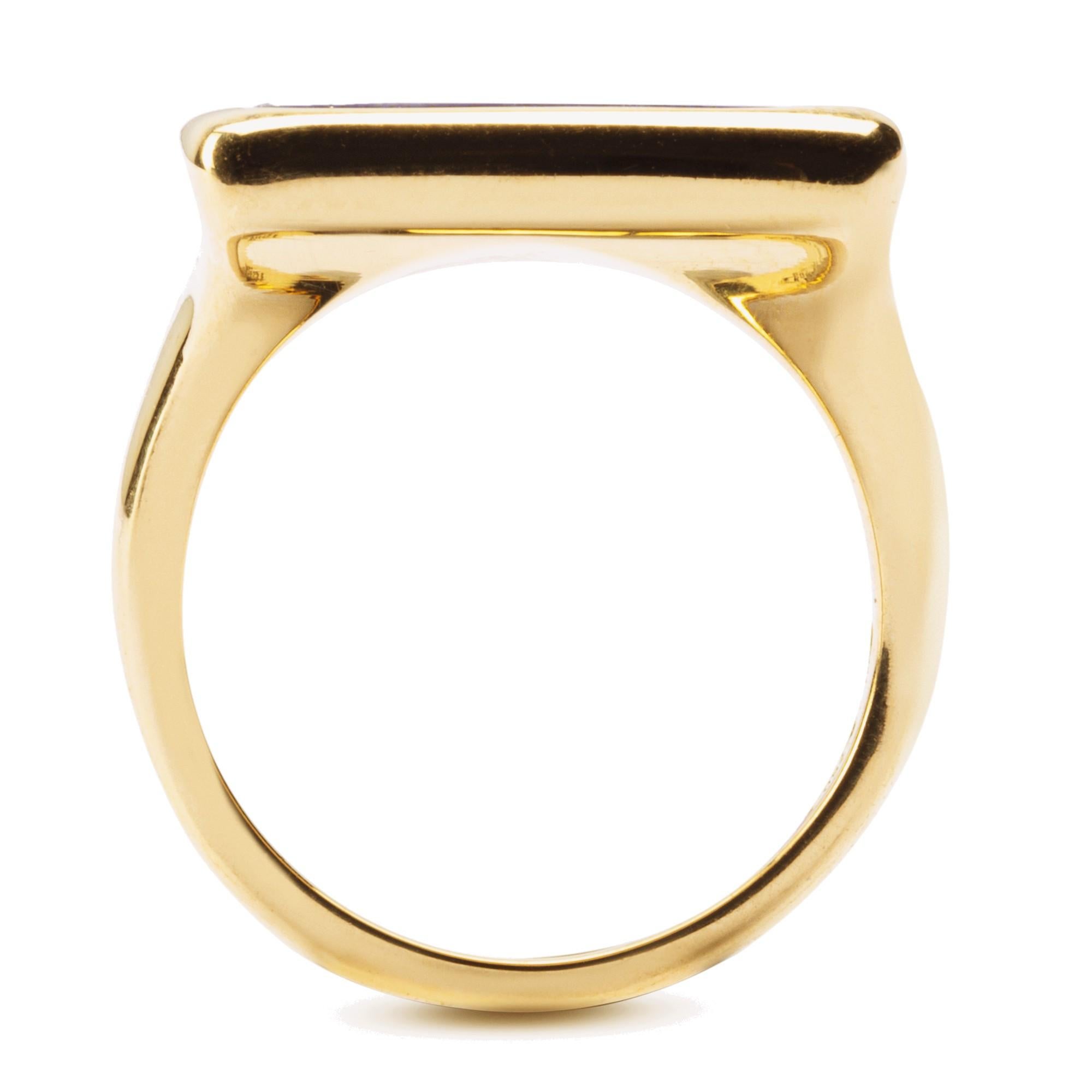 Sugarloaf Cabochon Alex Jona Turquoise 18 Karat Yellow Gold Signet Ring For Sale