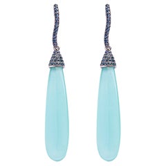 Alex Jona Turquoise Blue Sapphire 18k White Gold Dangle Pendant Earrings