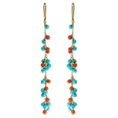 Alex Jona Pendientes Araña Coral Turquesa Oro Amarillo 18 Kilates