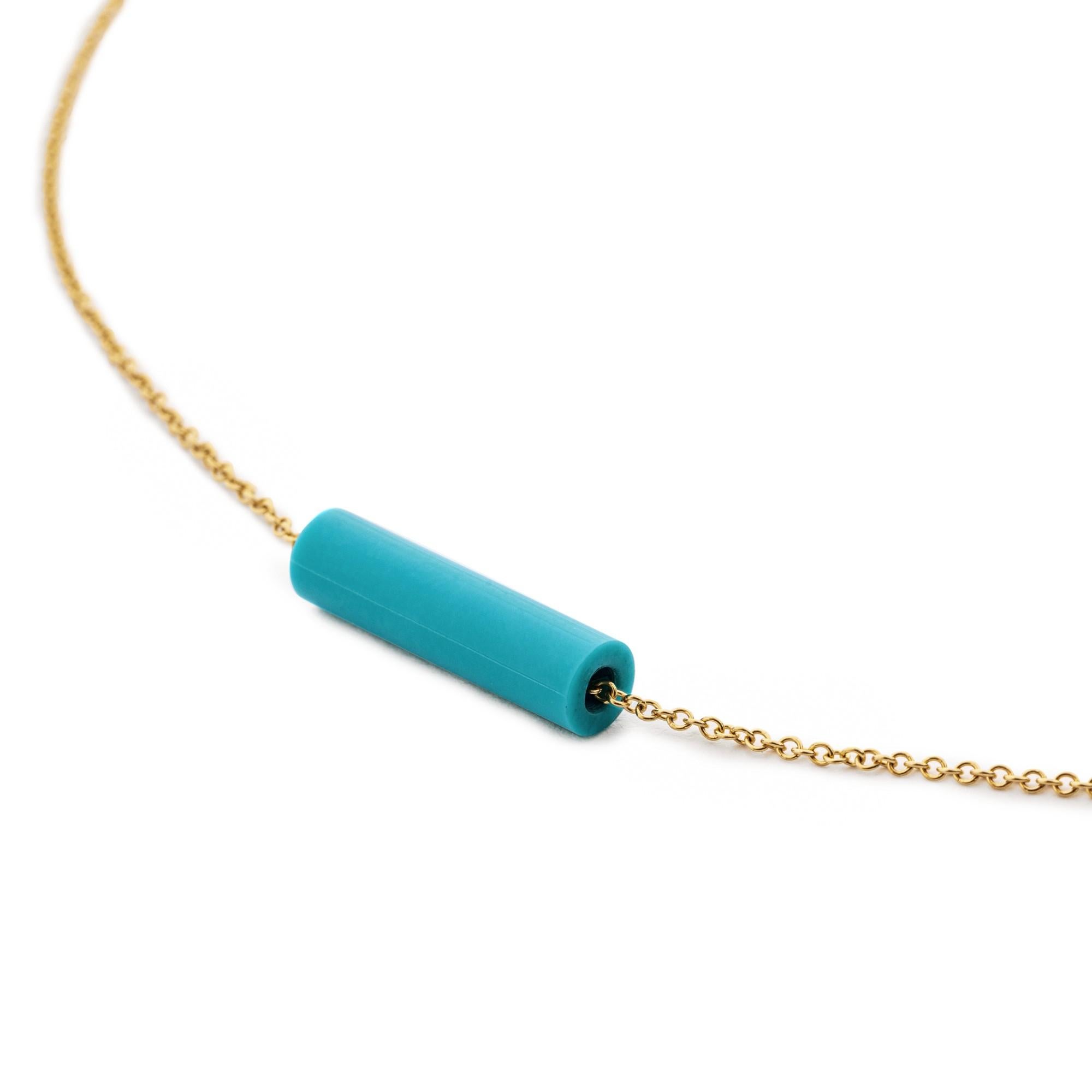 Non taillé Alex Jona, collier cylindrique en or jaune 18 carats avec turquoise en vente