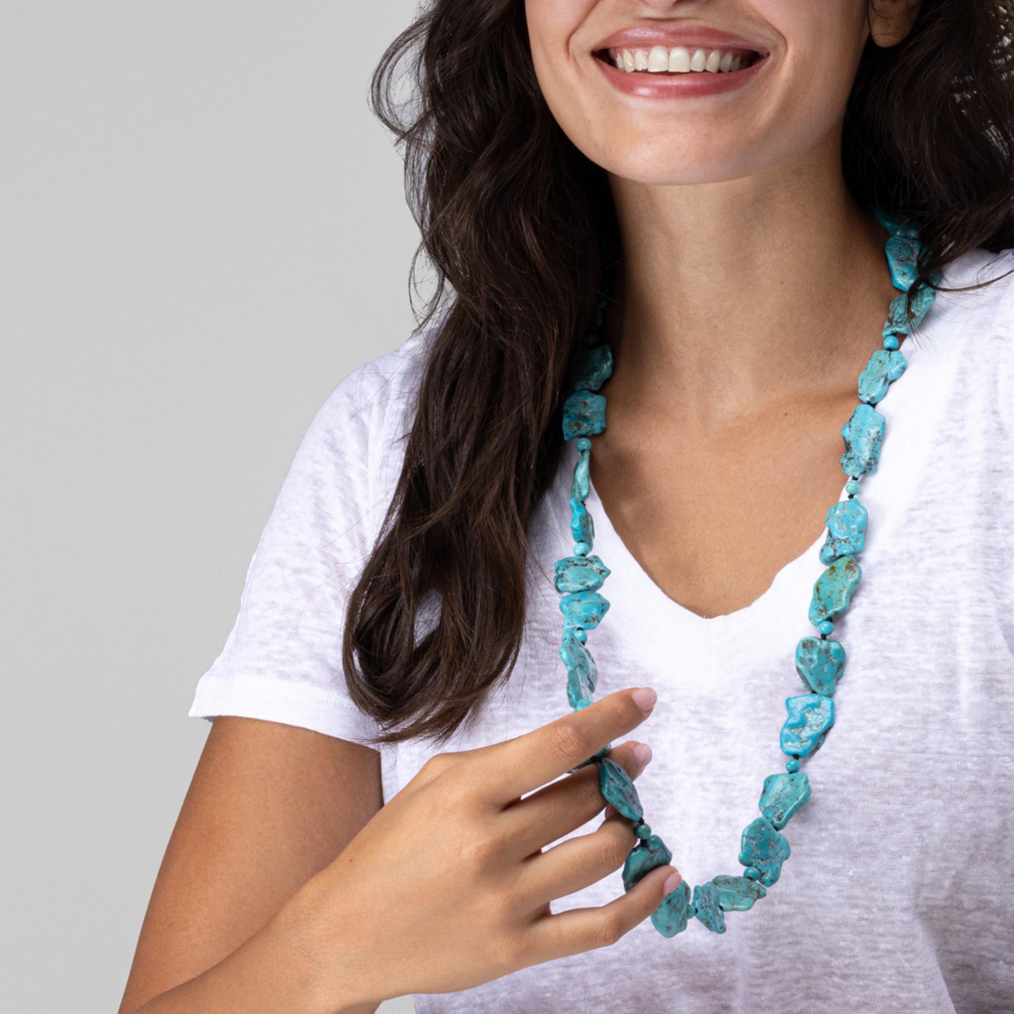 Alex Jona Turquoise Pebble Long Necklace In New Condition For Sale In Torino, IT