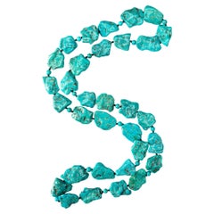 Retro Alex Jona Turquoise Pebble Long Necklace