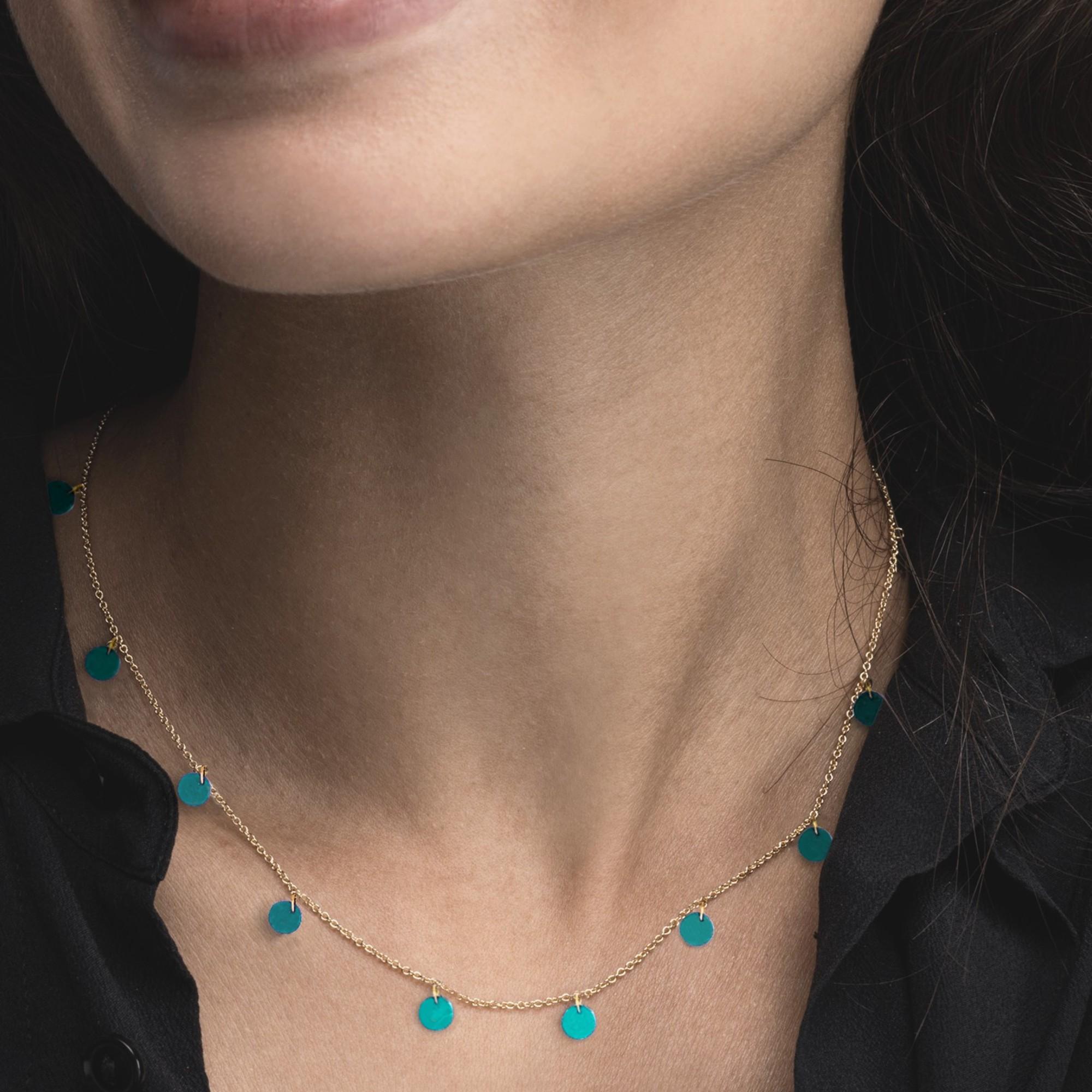 Alex Jona Turquoise Pendant Disc  18 Karat Yellow Gold Chain Necklace In Fair Condition For Sale In Lugano, CH