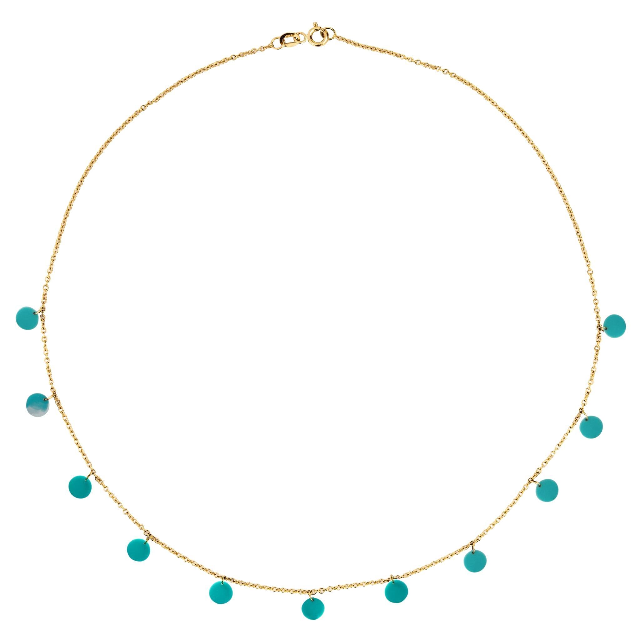 Alex Jona Turquoise Pendant Disc  18 Karat Yellow Gold Chain Necklace For Sale