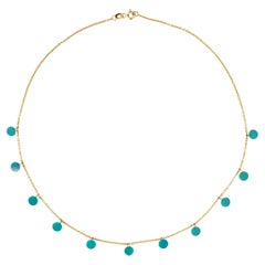 Alex Jona Turquoise Pendant Disc  18 Karat Yellow Gold Chain Necklace