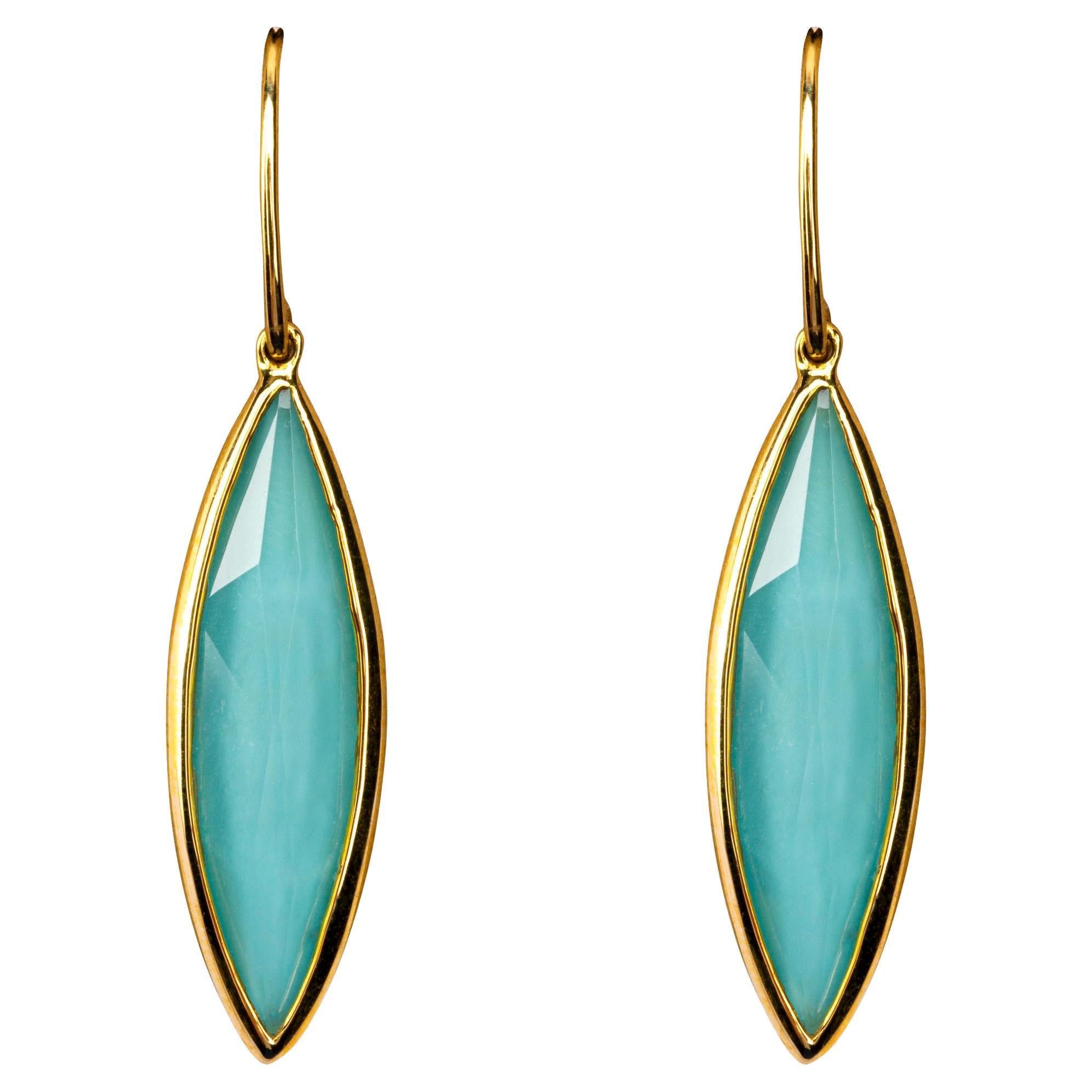 Alex Jona Turquoise Quartz 18 Karat Yellow Gold Drop Earrings For Sale
