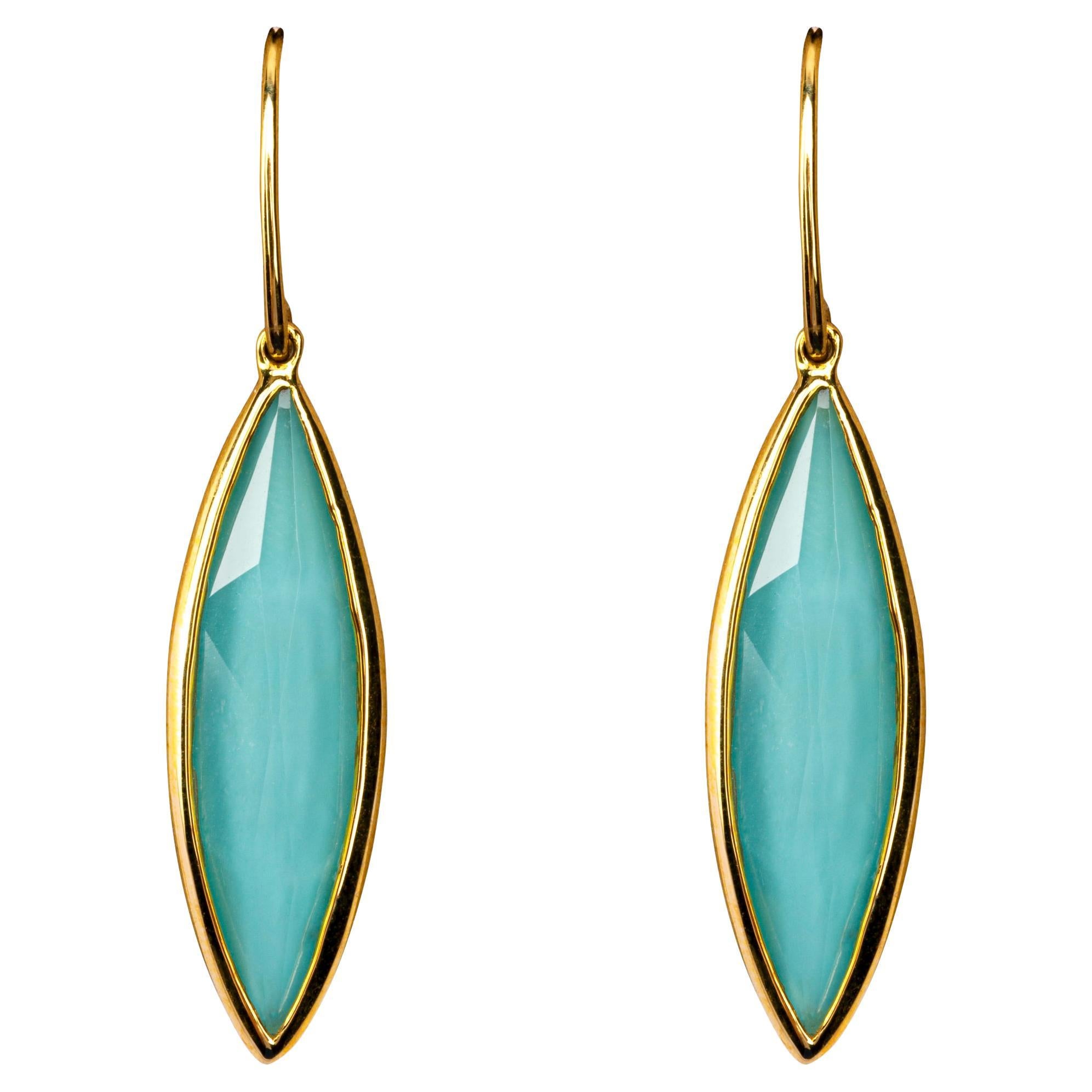 Alex Jona, boucles d'oreilles en goutte en or jaune 18 carats et quartz turquoise en vente