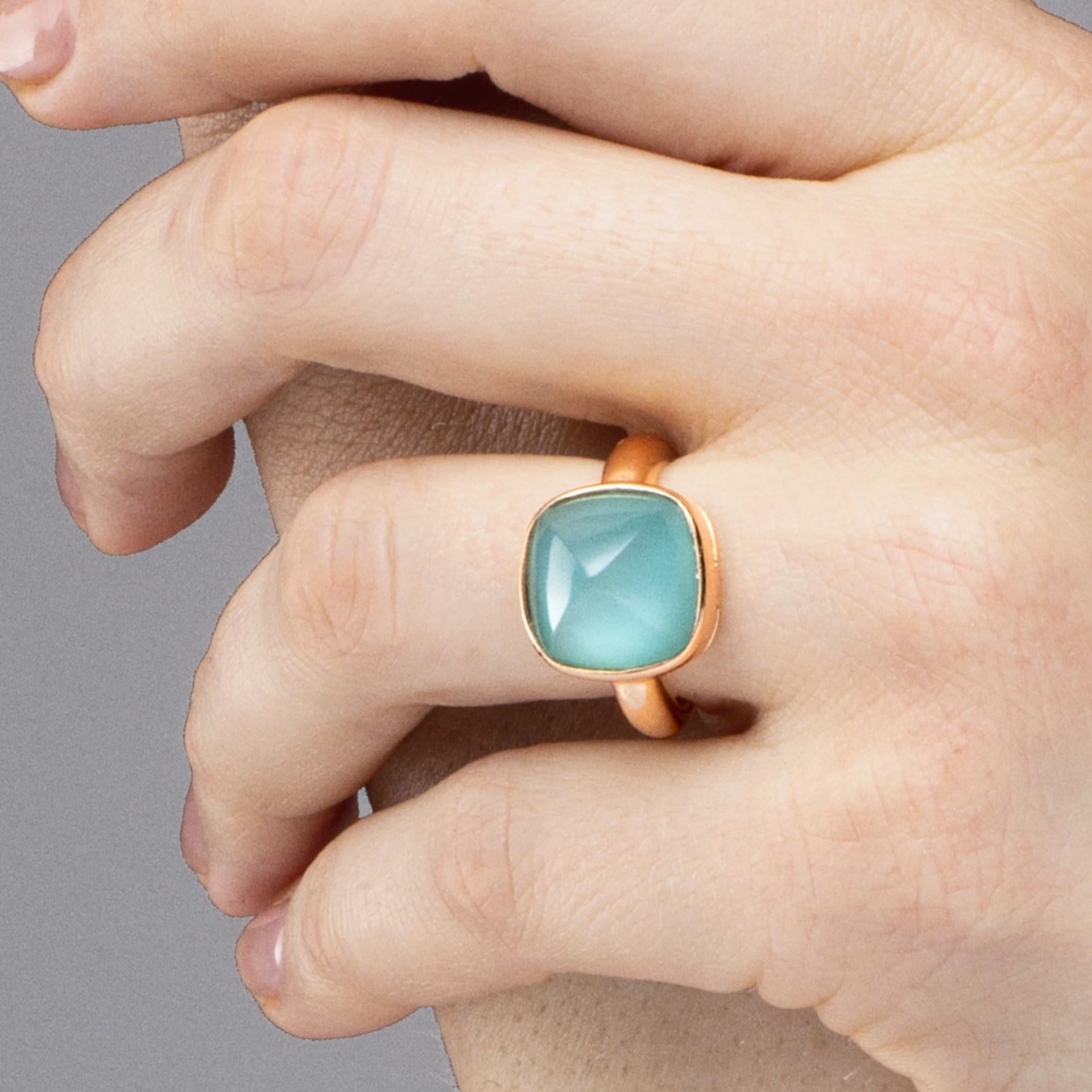 Alex Jona Turquoise Quartz 18 Karat Rose Gold Ring In New Condition For Sale In Torino, IT