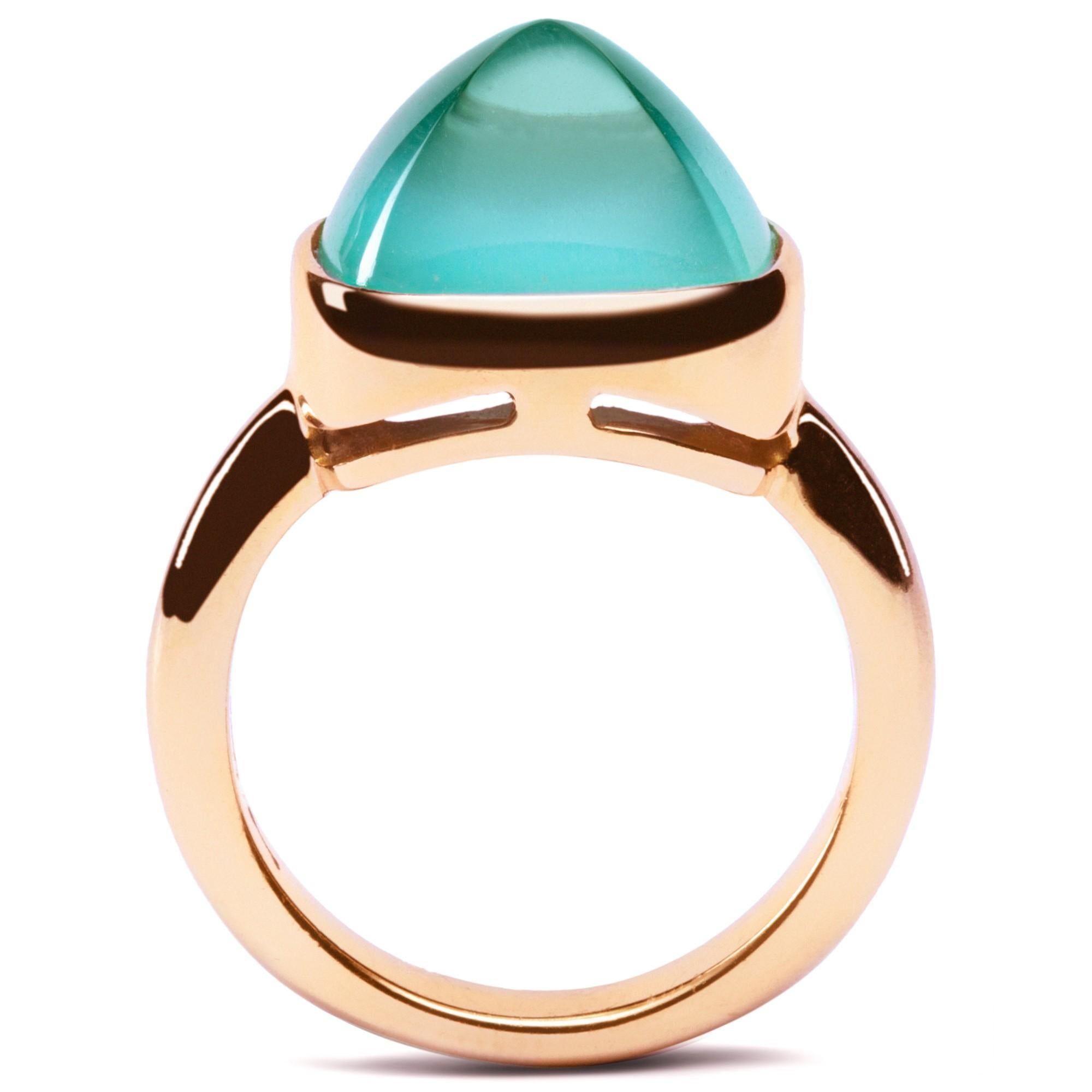 Sugarloaf Cabochon Alex Jona Turquoise Quartz 18 Karat Rose Gold Ring For Sale