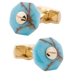 Gemelos octogonales Alex Jona Turquesa de plata de ley bañada en oro Gemelos octogonales Alex Jona Turquesa de plata de ley bañada en oro