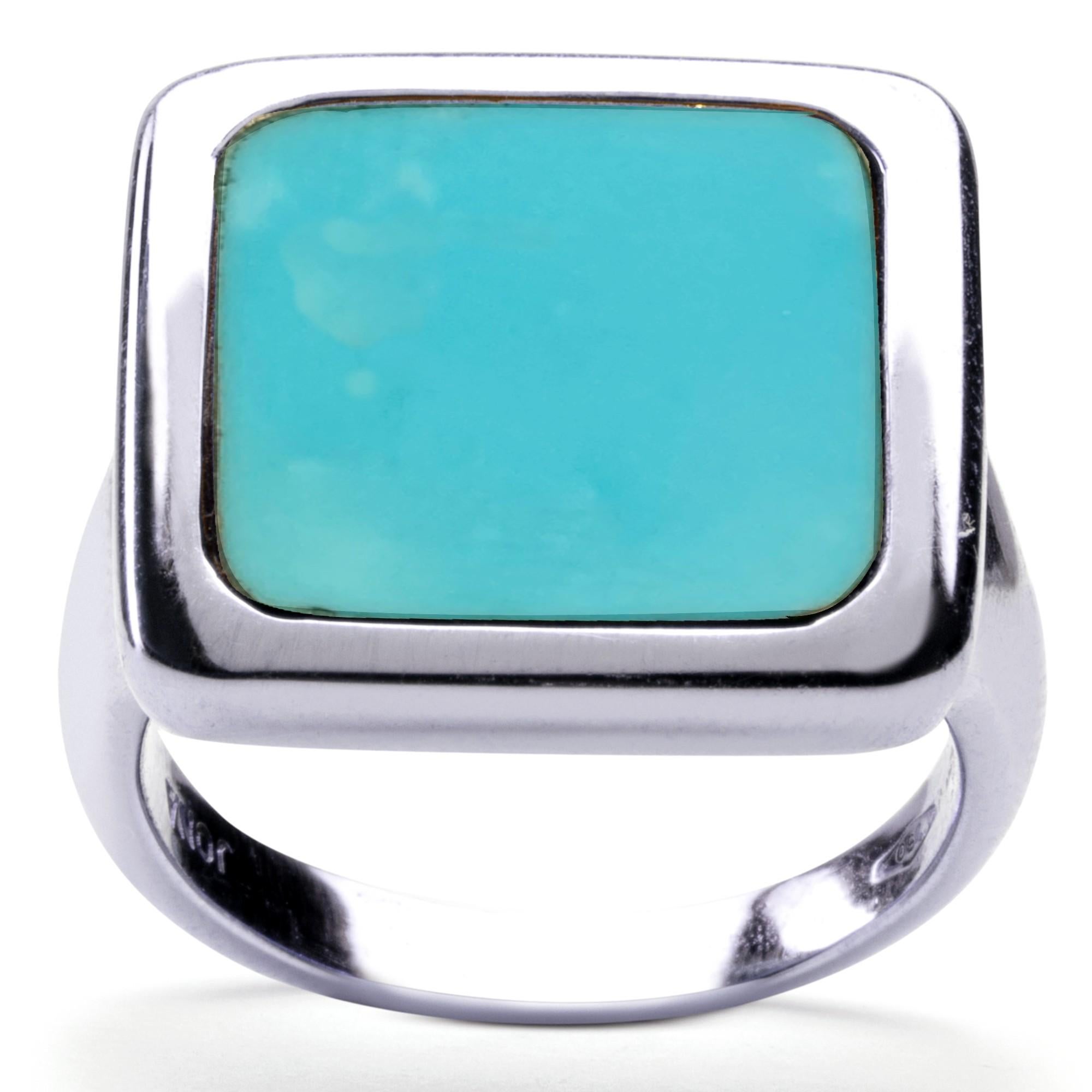 Contemporary Alex Jona Turquoise Sterling Silver Signet Ring For Sale
