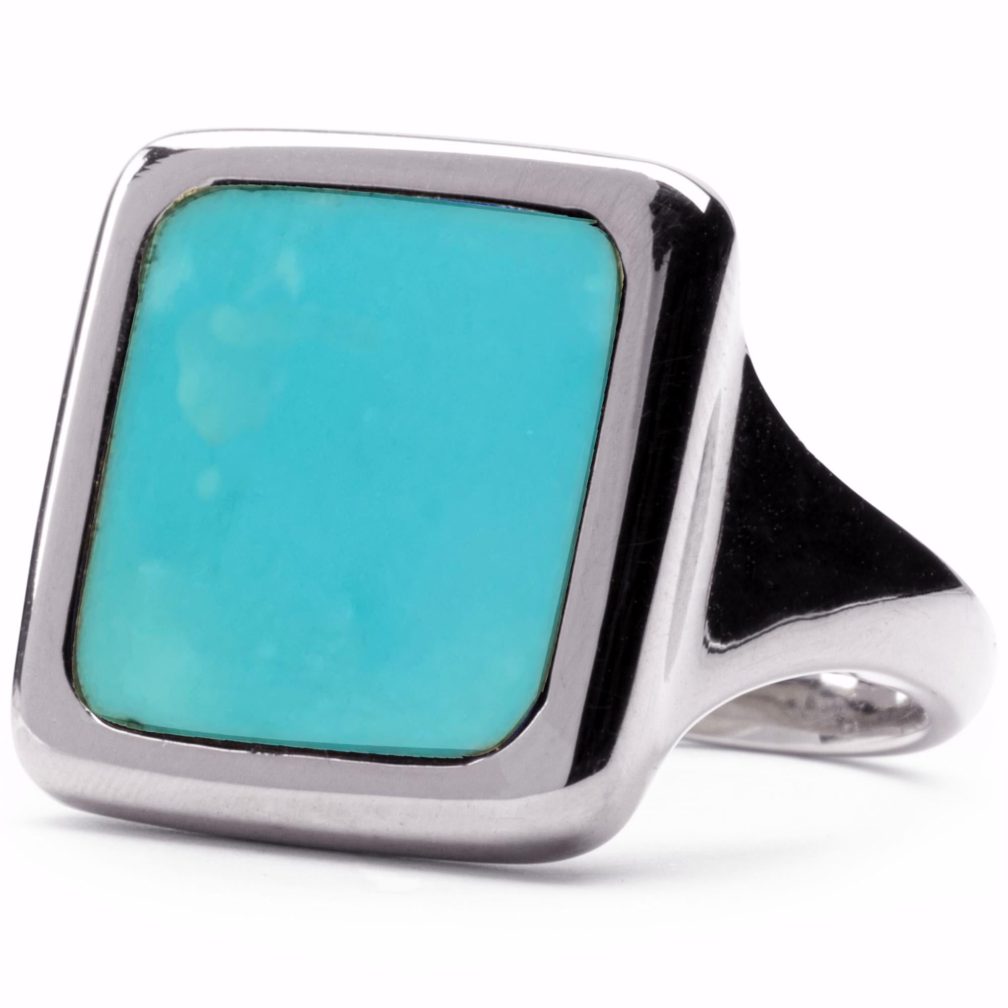 Square Cut Alex Jona Turquoise Sterling Silver Signet Ring For Sale