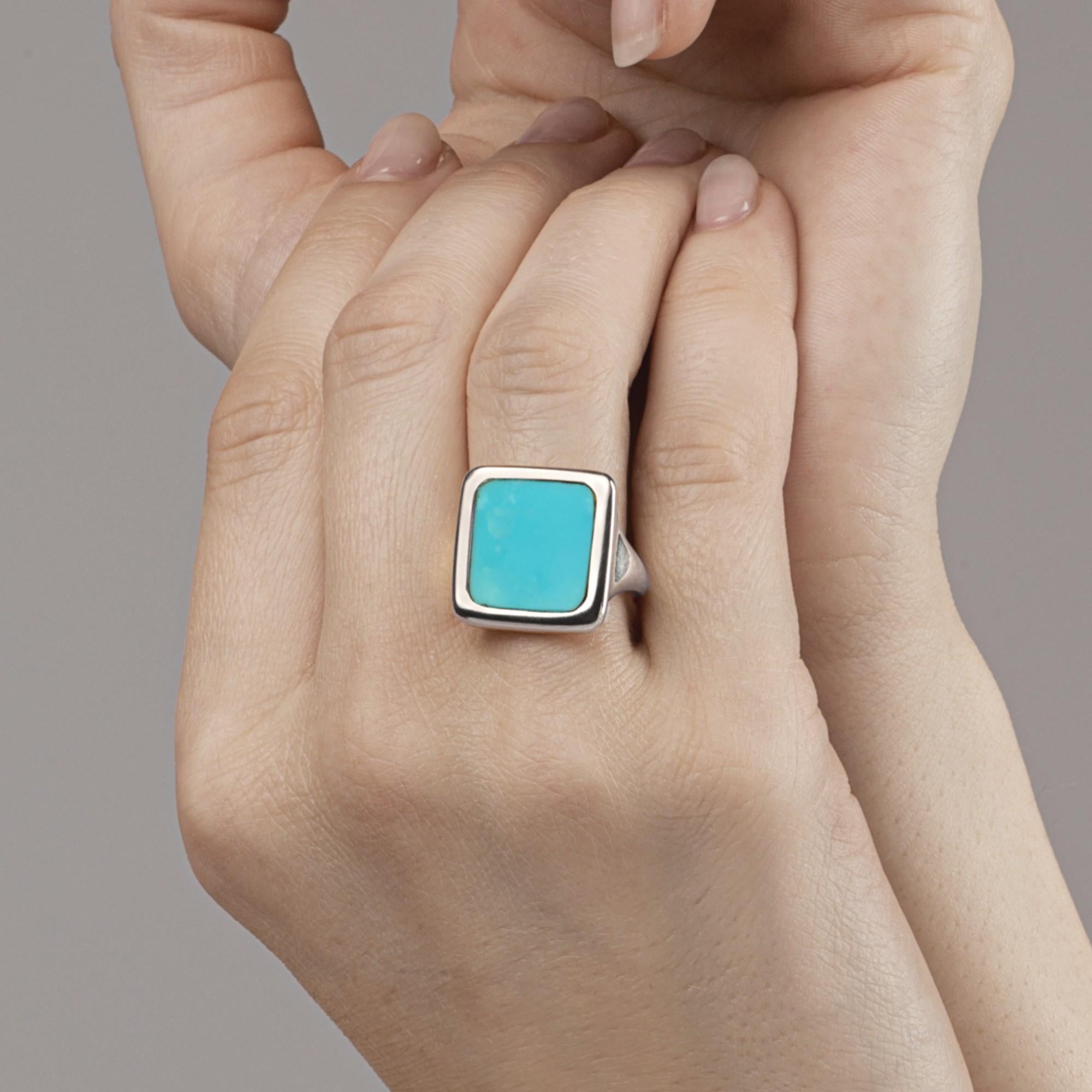 Alex Jona Turquoise Sterling Silver Signet Ring In New Condition For Sale In Lugano, CH