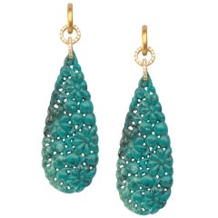 Alex Jona Pendants d'oreilles en or jaune 18 carats avec turquoises et diamants blancs