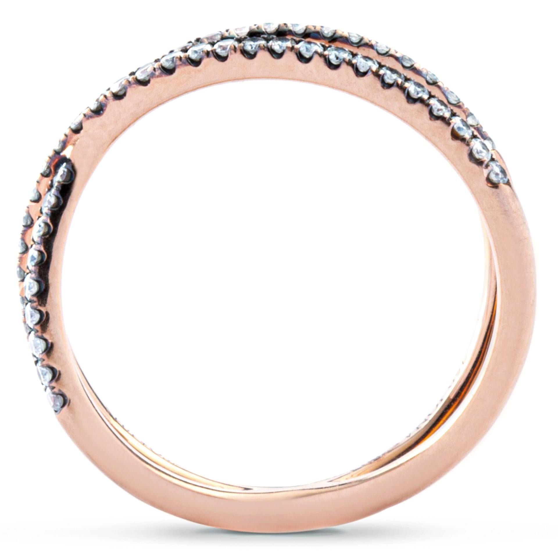 Round Cut Alex Jona Twiggy White Diamond 18 Karat Rose Gold Crossover Ring For Sale