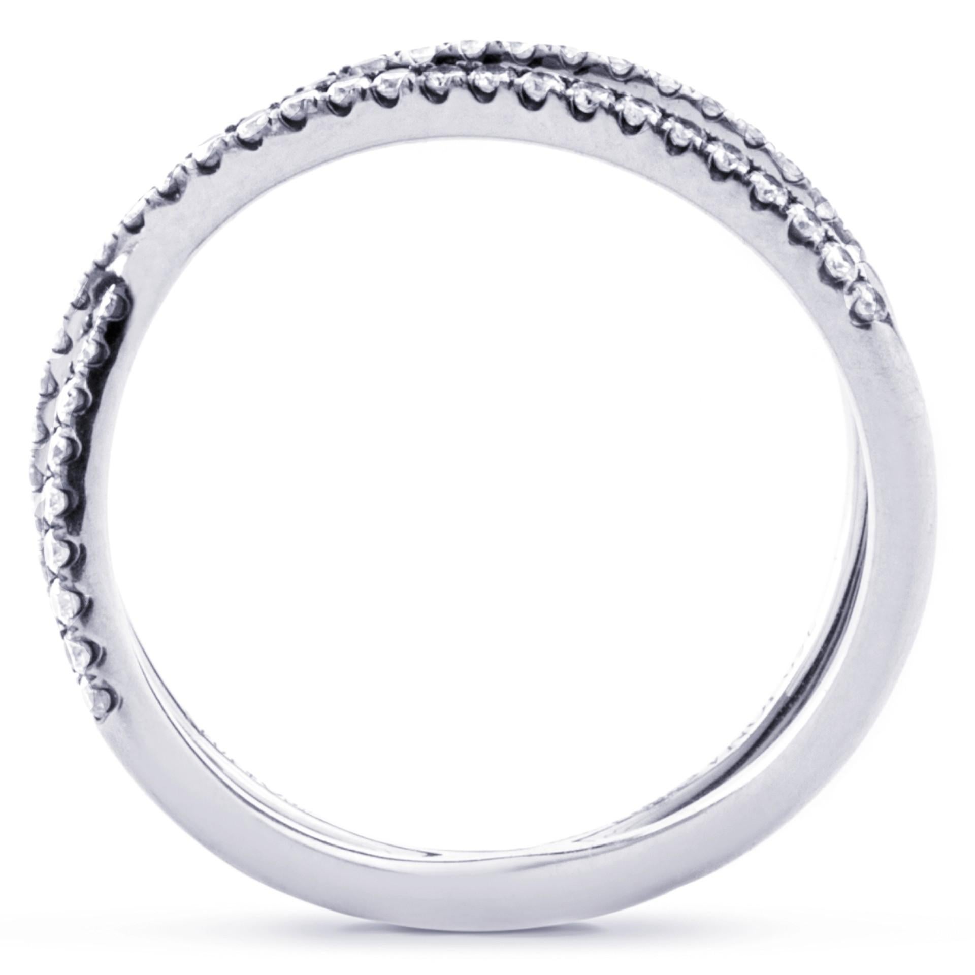 Round Cut Alex Jona Twiggy White Diamond 18 Karat White Gold Crossover Ring For Sale