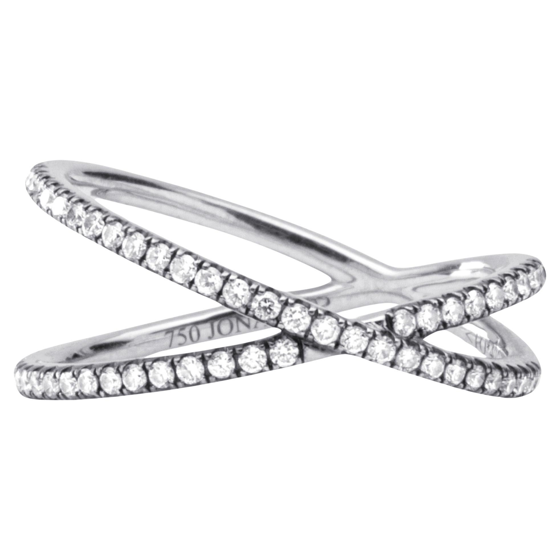 Alex Jona Twiggy White Diamond 18 Karat White Gold Crossover Ring