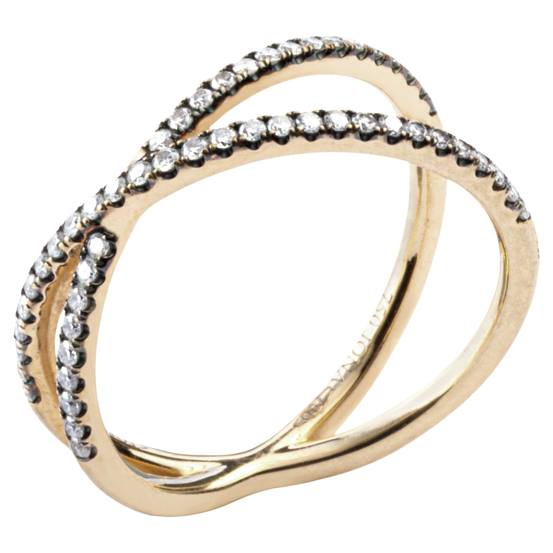 Alex Jona design collection, hand crafted in Italy, 18 karat yellow gold Twiggy diamond ring, featuring 0.24 carats of white diamonds with black rhodium setting.

Alex Jona jewels stand out, not only for their special design and for the excellent