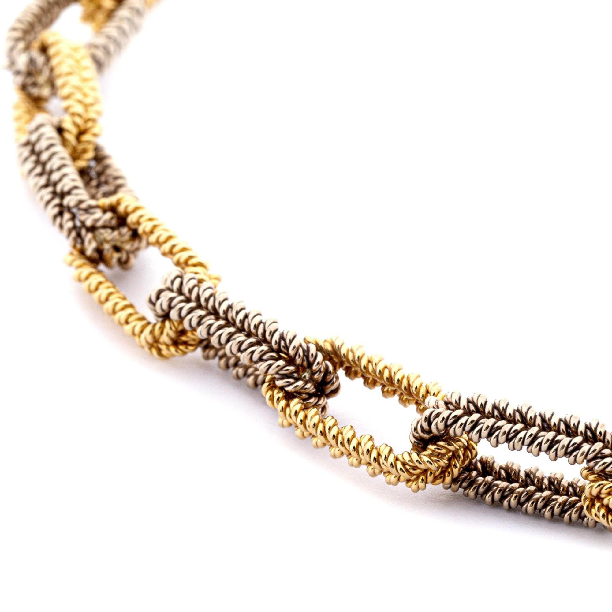 Alex Jona Zweifarbige Gelb-Weiß 18 Karat Gold A Link Kette Halskette (Zeitgenössisch) im Angebot