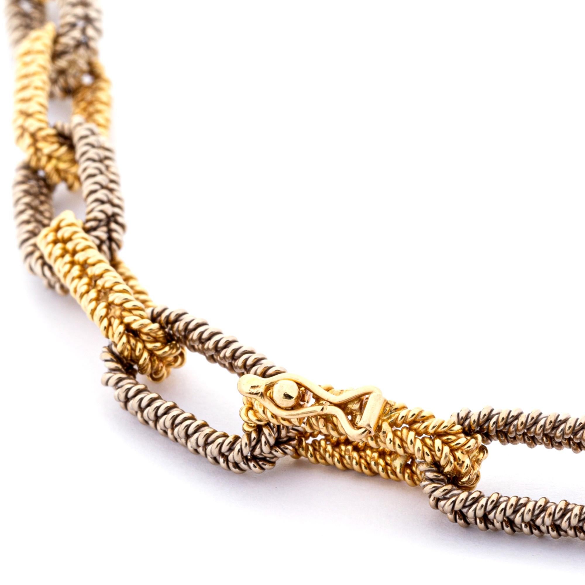 Alex Jona Zweifarbige Gelb-Weiß 18 Karat Gold A Link Kette Halskette im Zustand „Neu“ im Angebot in Torino, IT