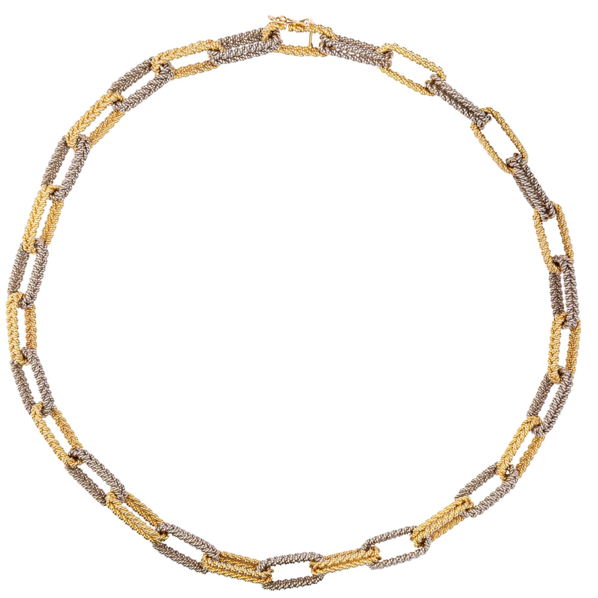 Alex Jona Two Tone Yellow & White 18 Karat Gold Link Chain Necklace For Sale