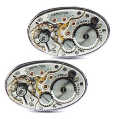 Alex Jona Boutons de manchette vintage Hamilton Movement en argent sterling