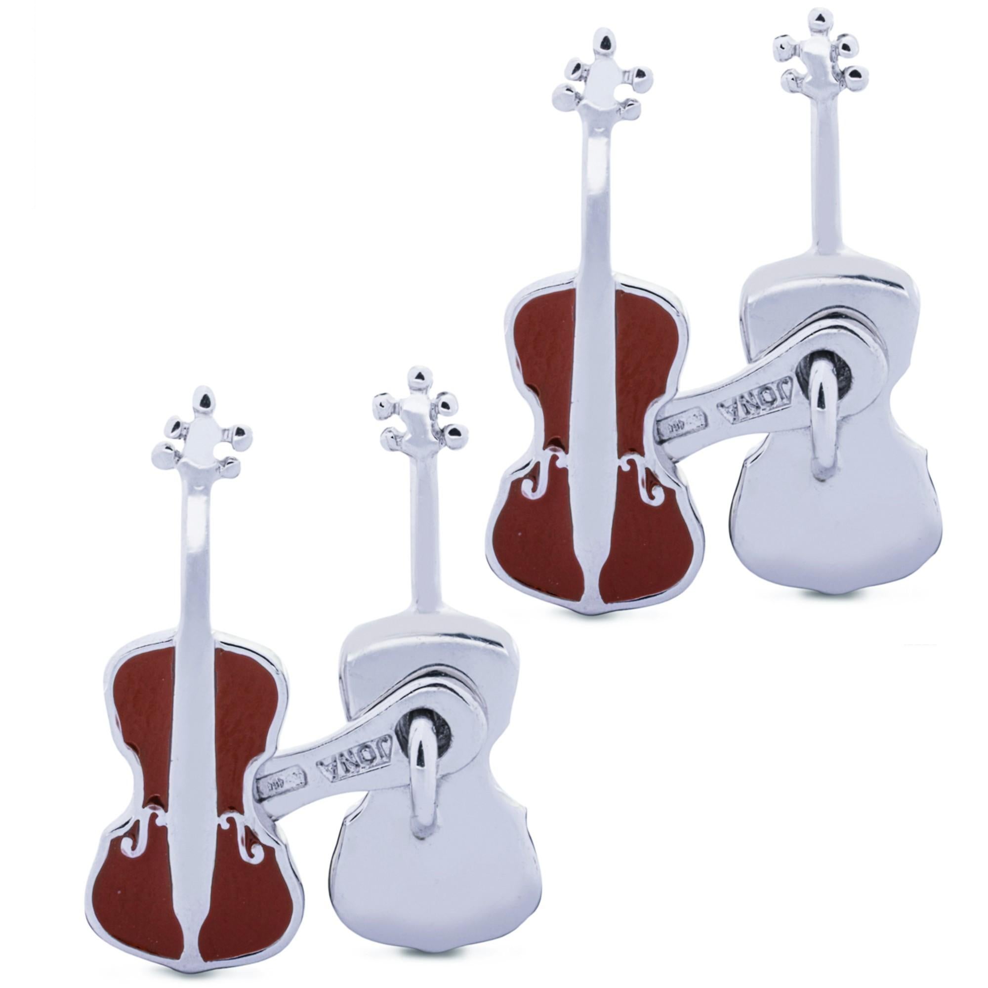 Alex Jona Violoncello Boutons de manchette en argent sterling et émail Neuf - En vente à Lugano, CH
