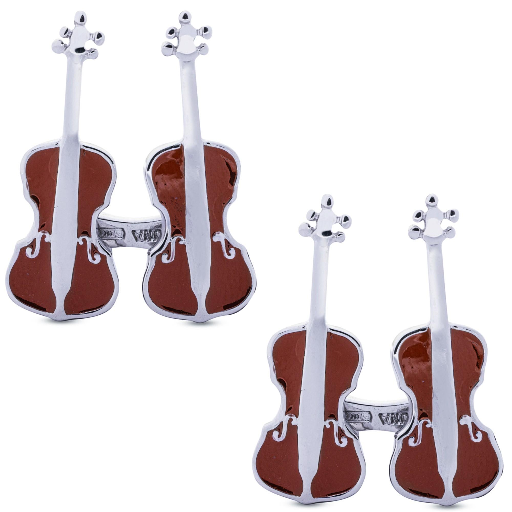 Alex Jona Violoncello Sterling Silver Enamel Cufflinks
