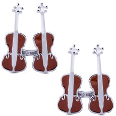 Alex Jona Violoncello Sterling Silver Enamel Cufflinks