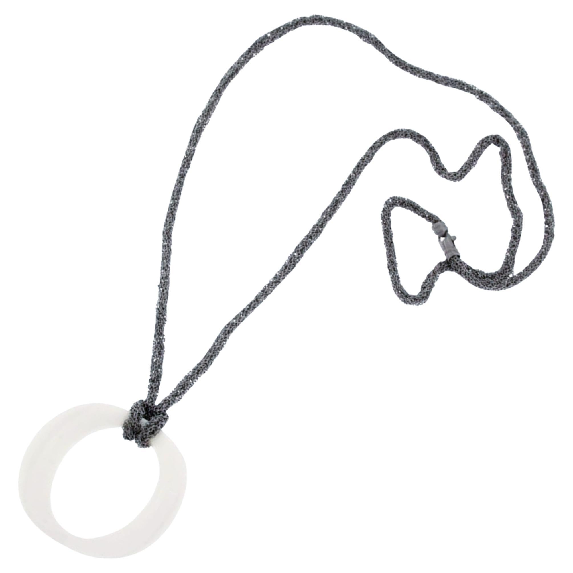 Alex Jona White Agate and Silver Long Necklace For Sale