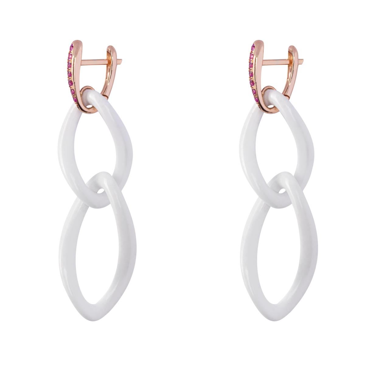 Tumbled Alex Jona White Agate & Pink Sapphire 18 Karat Rose Gold Pendant Earrings For Sale