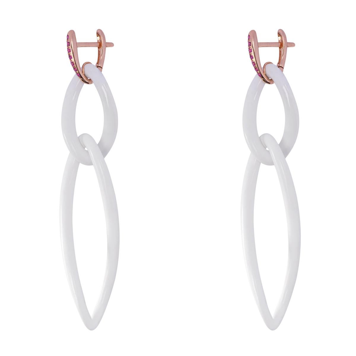 Tumbled Alex Jona White Agate & Pink Sapphire 18 Karat Rose Gold Pendant Earrings For Sale