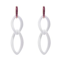 Alex Jona White Agate & Pink Sapphire 18 Karat Rose Gold Pendant Earrings