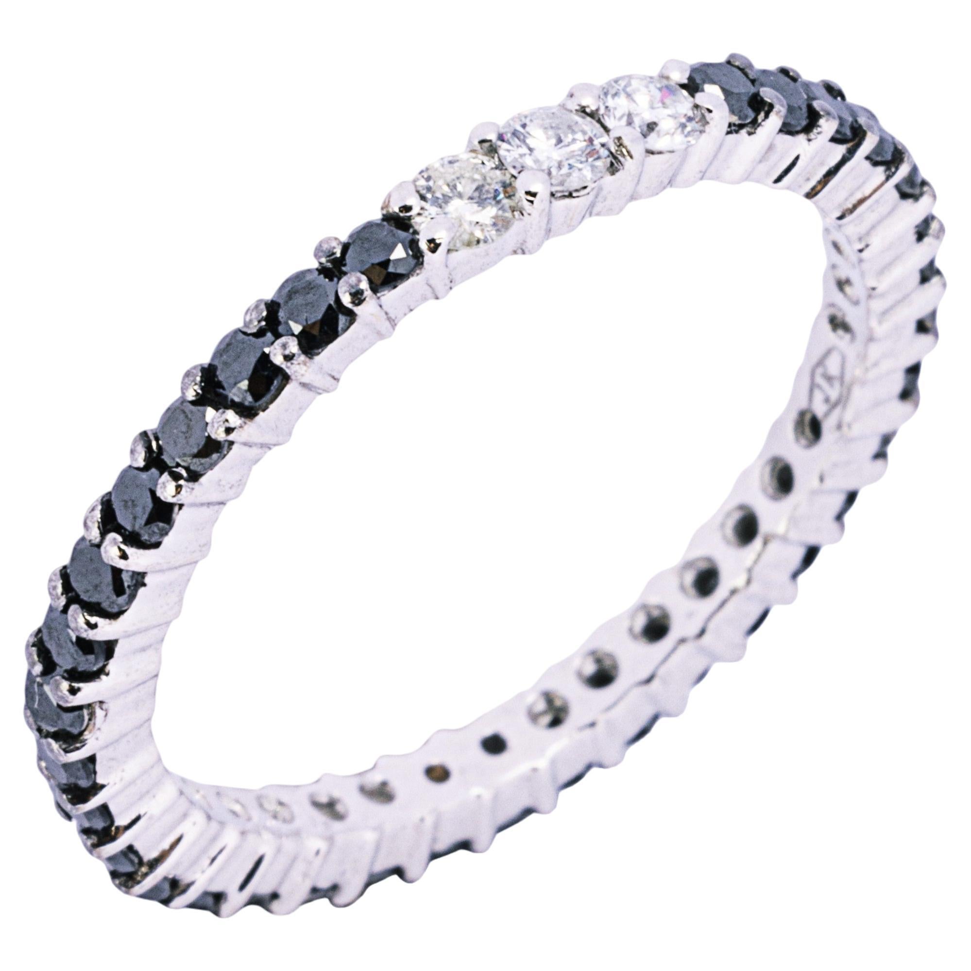 Alex Jona White & Black Diamond 18 Karat White Gold Band Ring For Sale