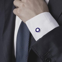 Alex Jona White & Blue Enamel Sterling Silver Octagonal Cufflinks