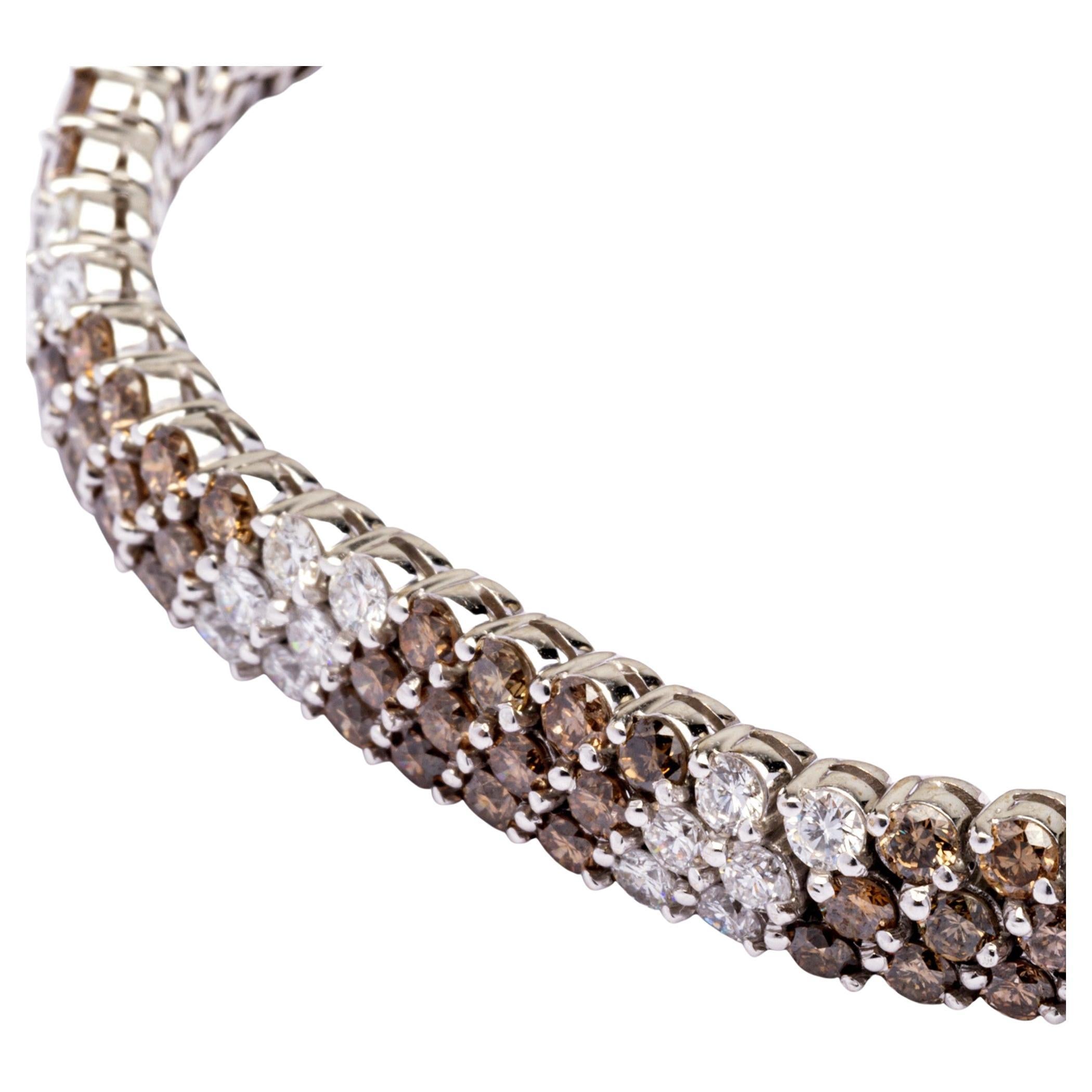 Round Cut Alex Jona White & Champagne Diamond Gold Bracelet For Sale