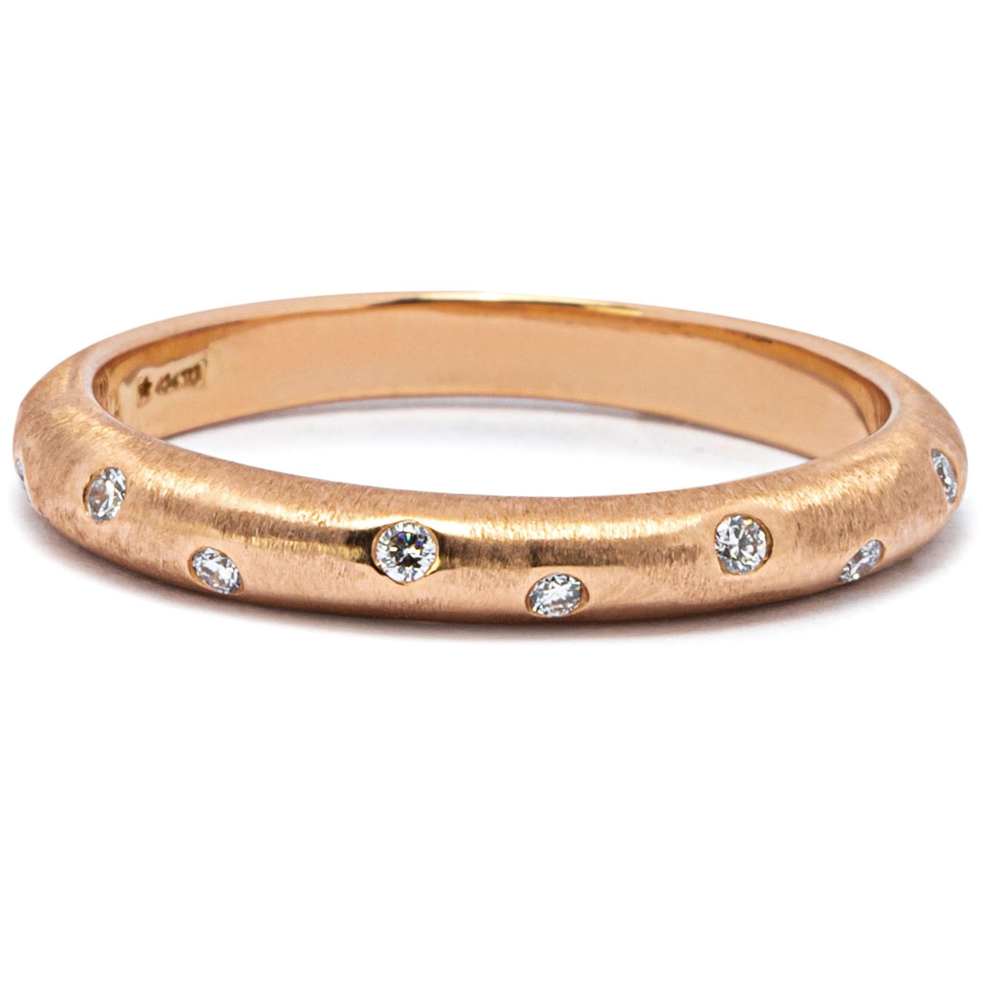 Round Cut Alex Jona White Diamond 18 Karat Brushed Rose Gold Band Ring For Sale