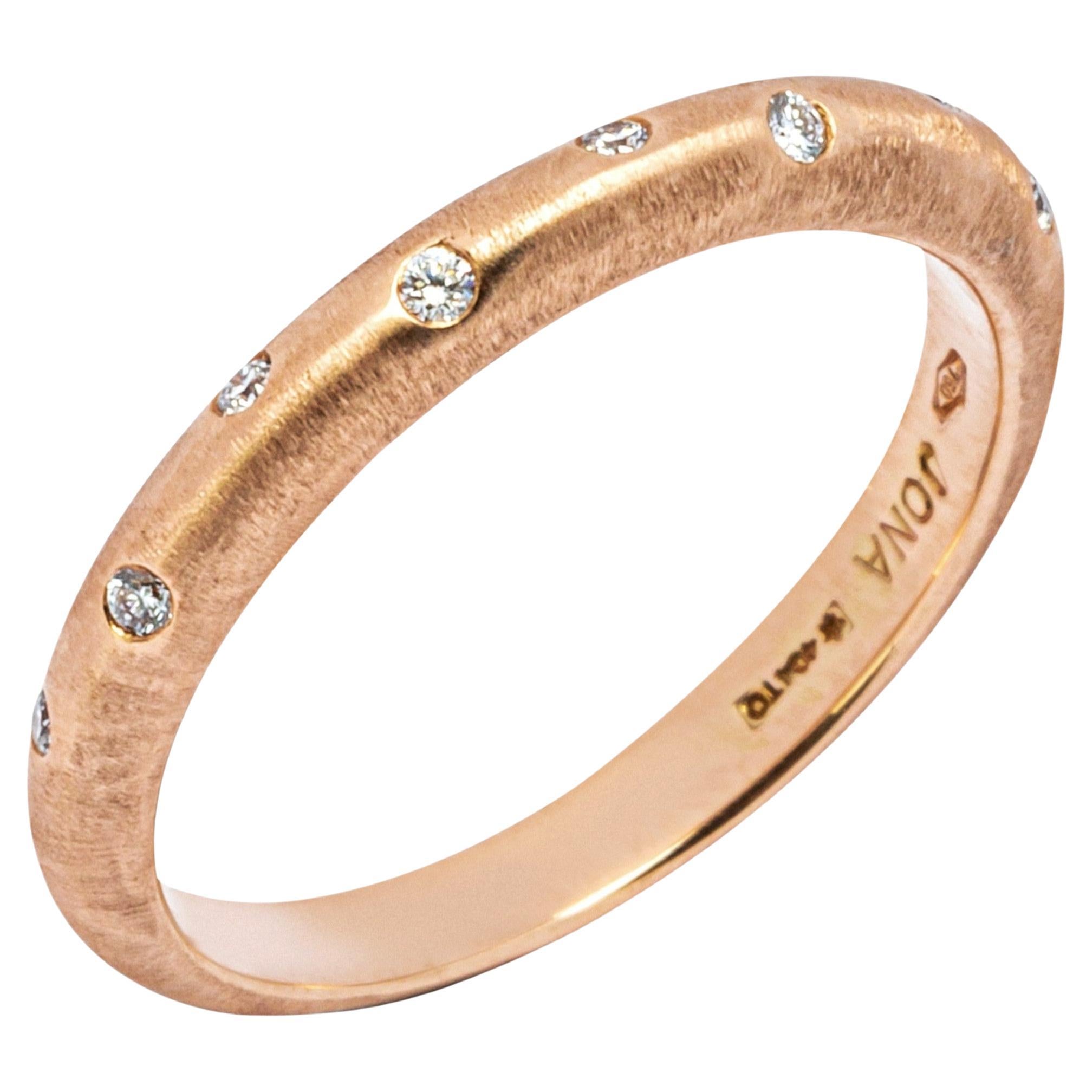 Alex Jona White Diamond 18 Karat Brushed Rose Gold Band Ring For Sale