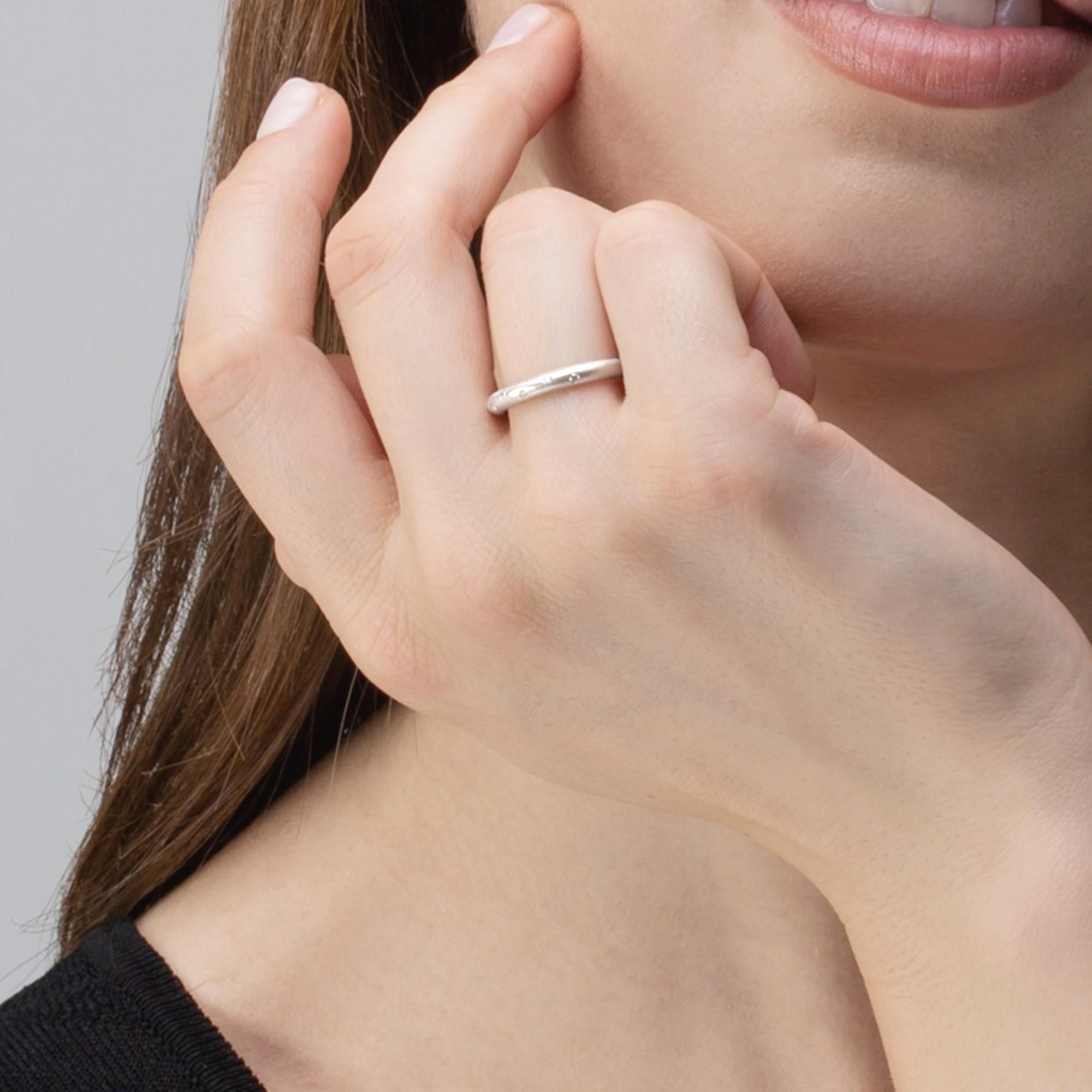 Women's Alex Jona White Diamond 18 Karat Brushed White Gold Band Ring For Sale