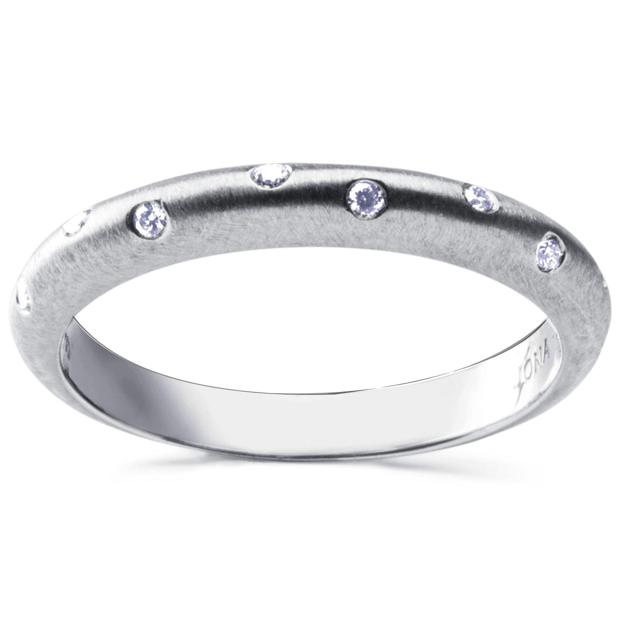 Round Cut Alex Jona White Diamond 18 Karat Brushed White Gold Band Ring For Sale